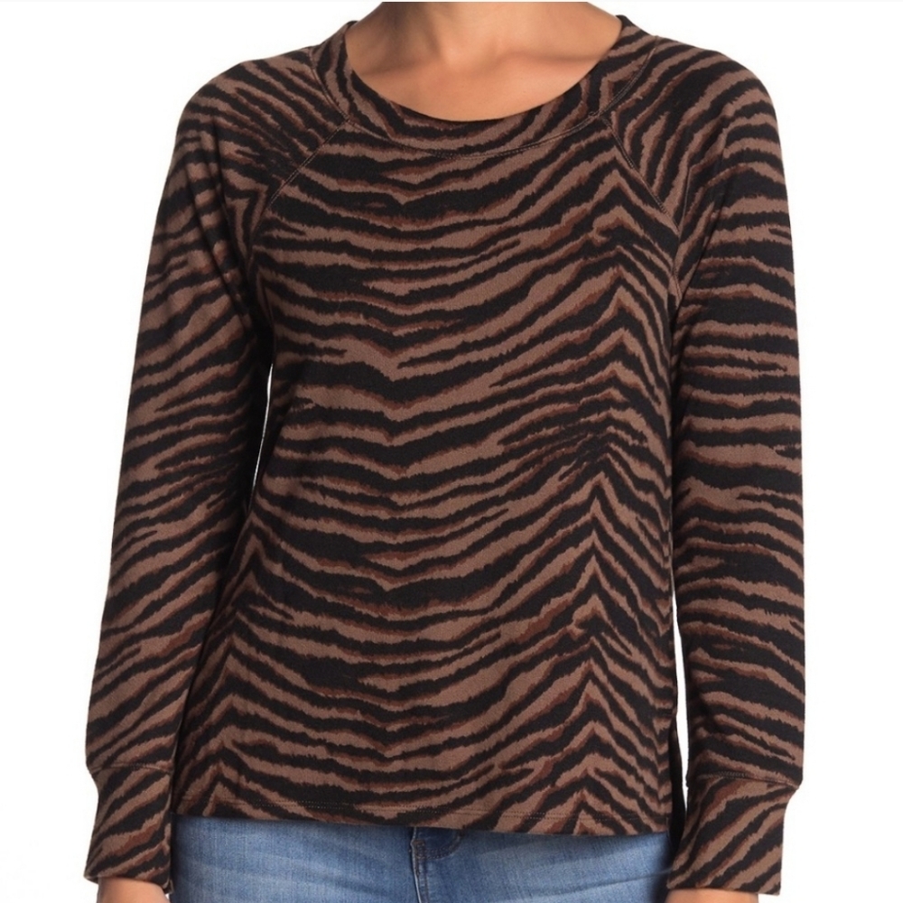 NWT | SANCTUARY | Brown Black Zebra Print Long Sleeve Crew Knit Sweater | Small